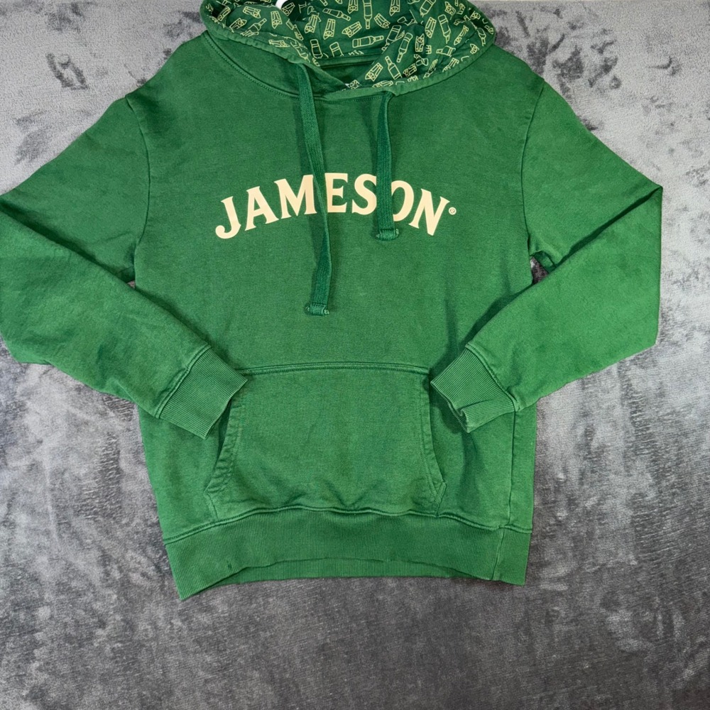 Mens Small Jameson Hoodie Green Excellent Whiskey Graphic Hooded Sweatshirt